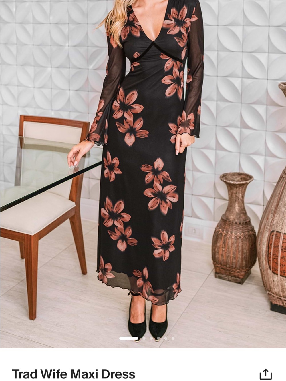 Cupshe Black Maxi Dress with Rose Floral Print